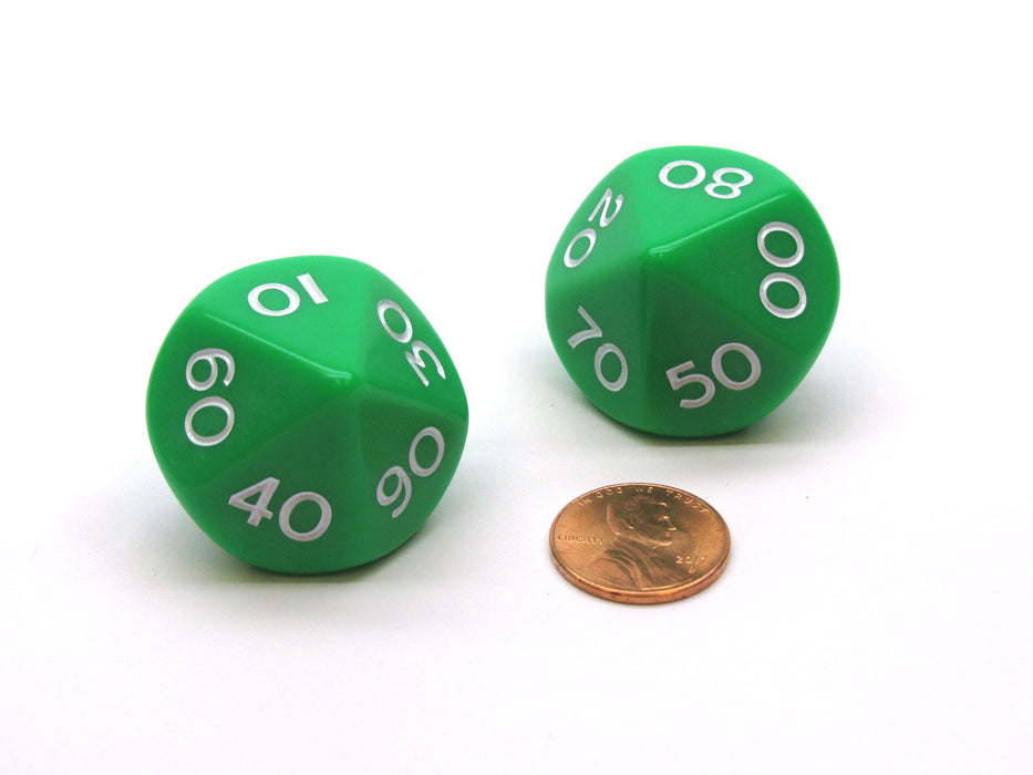 Pack of 2 Tens D10 Jumbo Opaque Dice - Green with White