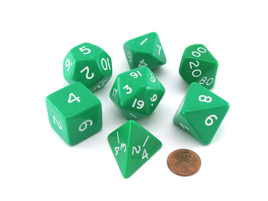 Jumbo Polyhedral 7-Die Dice Set 23mm-28mm- Green with White Numbers