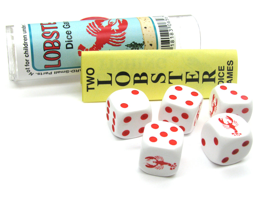 Lobster Dice Game 5 Dice Set with Travel Tube and Instructions