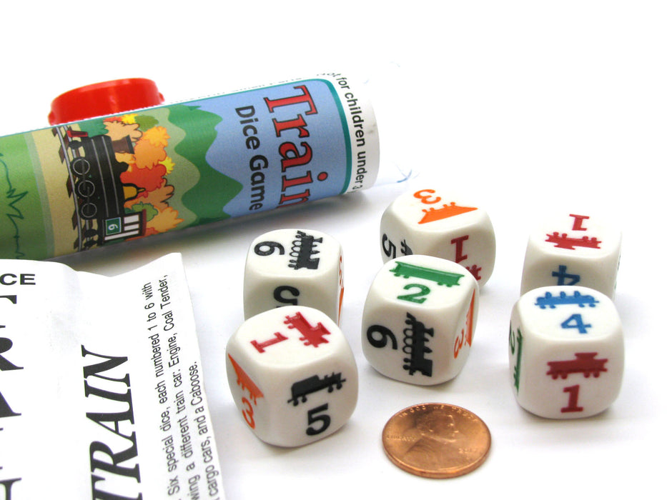 Train Dice Game 6 Dice Set with Travel Tube and Instructions
