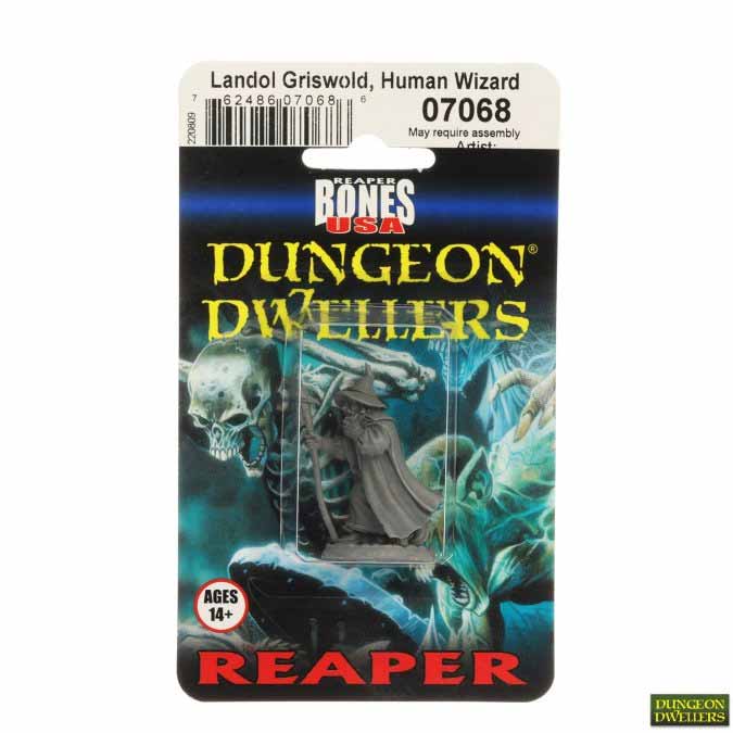 Dungeon Dwellers Landol Griwsold, Human Wizard #07068 Bones USA Unpainted Plastic Figure