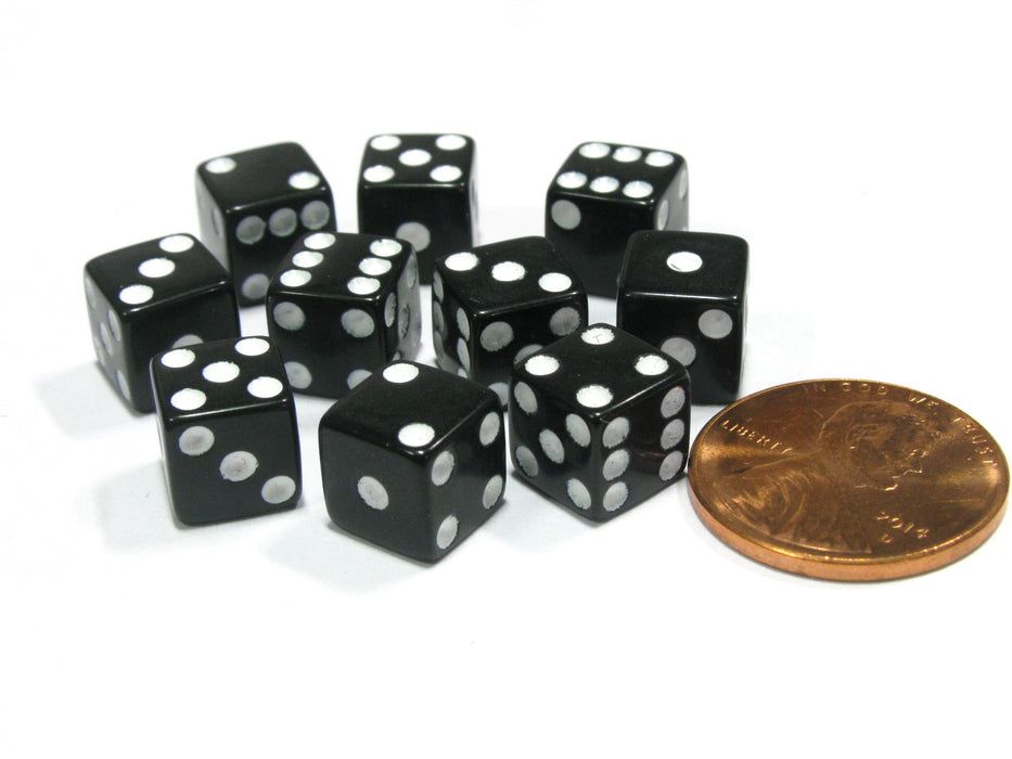 Set of 10 8mm Six-Sided D6 Small Square-Edge Dice - Black with White Pips