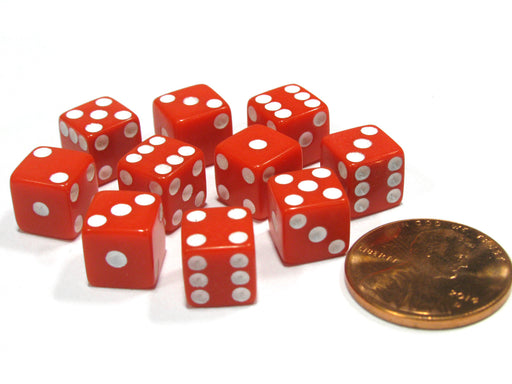 Set of 10 8mm Six-Sided D6 Small Square-Edge Dice - Red with White Pips