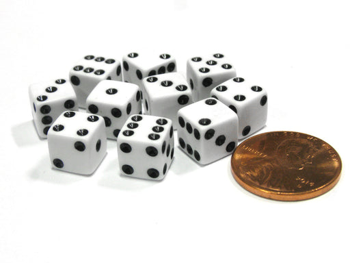 Set of 10 8mm Six-Sided D6 Small Square-Edge Dice - White with Black Pips