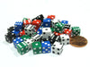 Pack of 50 8mm D6 Small Square-Edge Dice, 10 of Each: Red White Blue Green Black