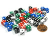 Pack of 50 8mm D6 Small Square-Edge Dice, 10 of Each: Red White Blue Green Black