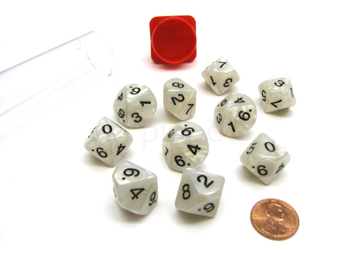 Pack of 10 D10 16mm Koplow Games Pearl Dice - Gray