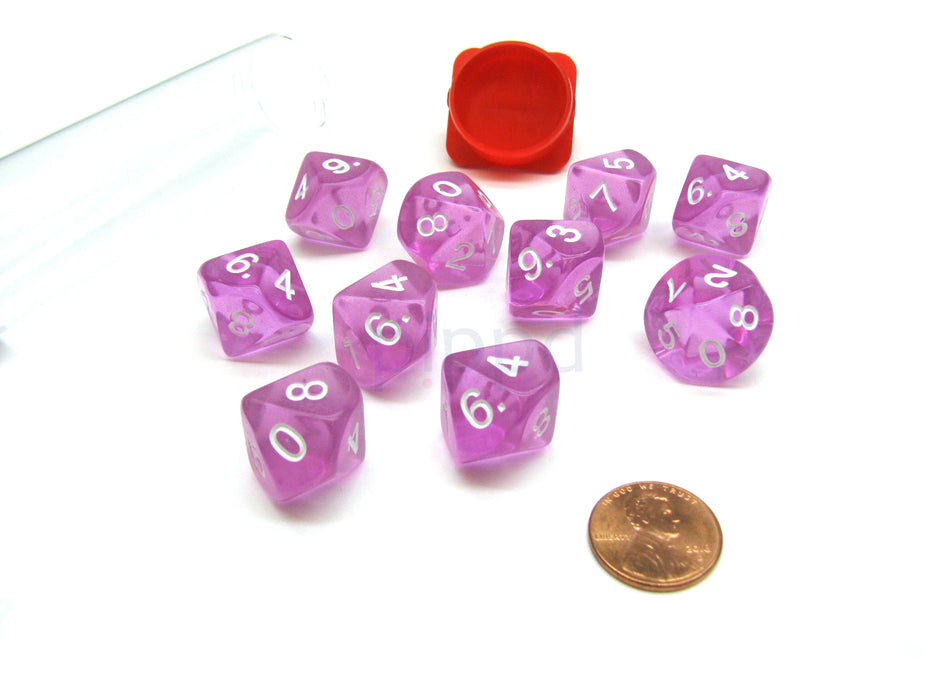 Pack of 10 Transparent 10 Sided D10 16mm Dice - Orchid