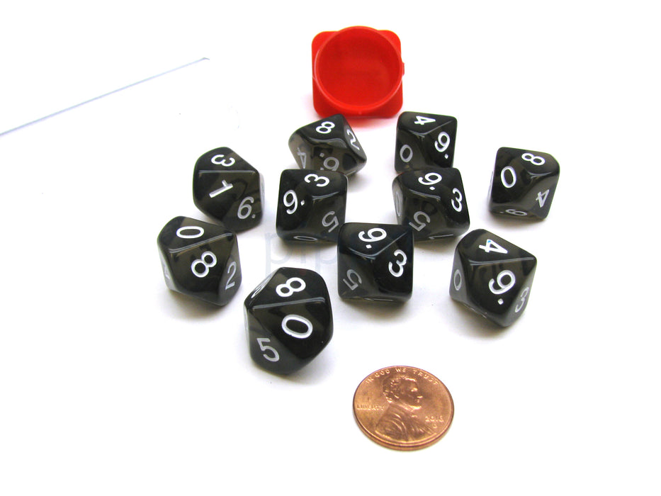 Pack of 10 Transparent 10 Sided D10 16mm Dice - Smoke