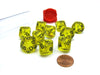 Pack of 10 Transparent 10 Sided D10 16mm Dice - Yellow