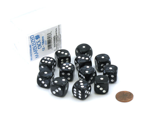 Case of 12 Deluxe Marble 16mm Round Edge Dice - Gray with White Pips
