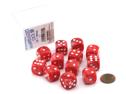 Case of 12 Deluxe Marble 16mm Round Edge Dice - Red with White Pips
