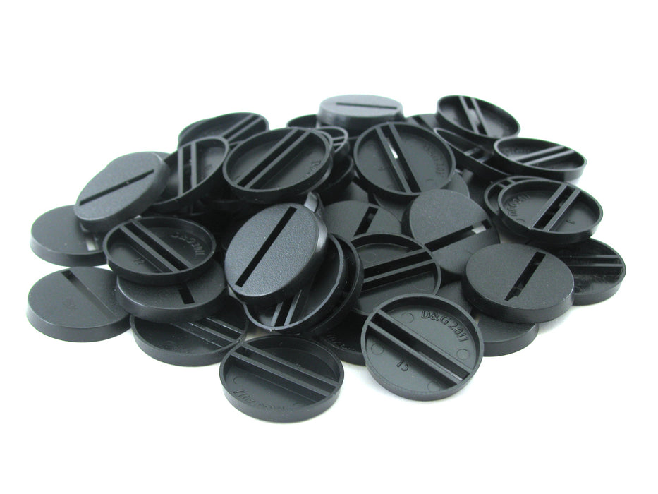Chessex 25mm Black Plastic Round Slotted Bases #08607F for RPG Miniatures (50)