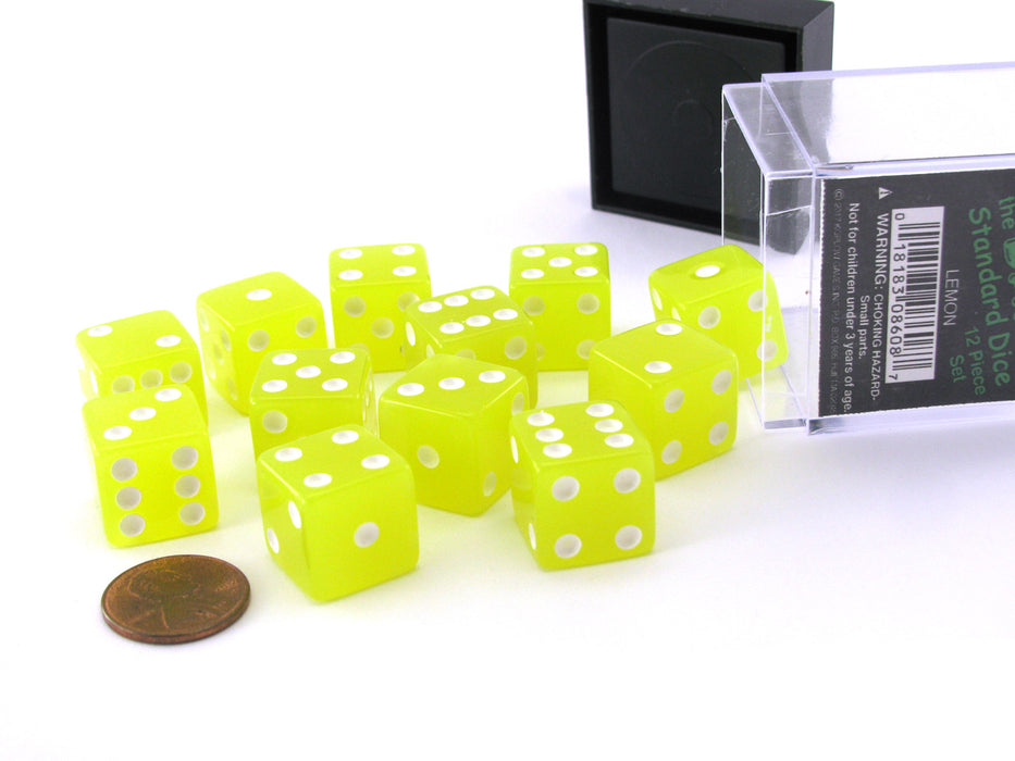 Case with 12 16mm Glow in the Dark Dice - Lemon Color with White Pips