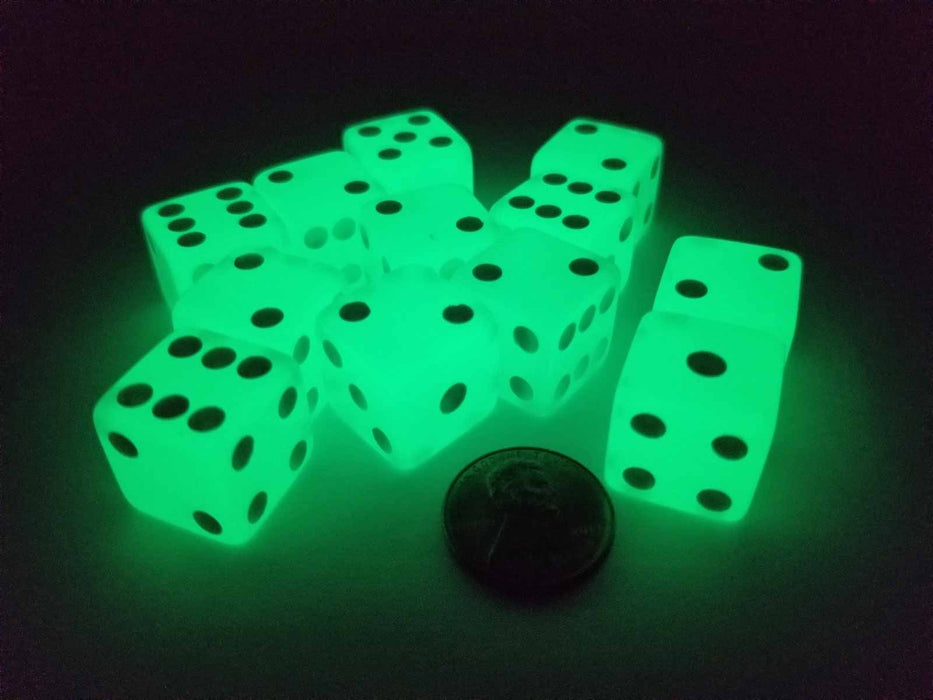 Case with 12 16mm Glow in the Dark Dice - Lime Color with White Pips