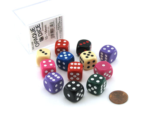 Case of 12 Deluxe Opaque 16mm Round Edge Dice - Assorted Colors