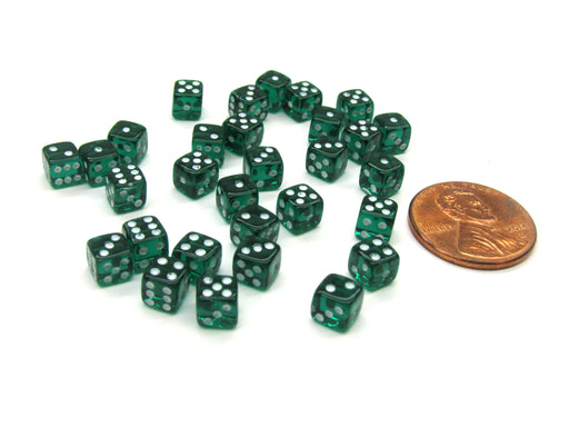 Set of 30 D6 5mm Transparent Rounded Corner Dice - Emerald with White Pips