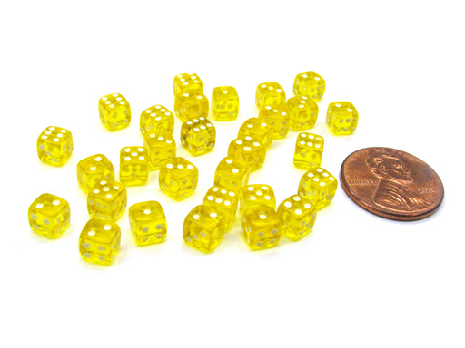 Set of 30 D6 5mm Transparent Rounded Corner Dice - Yellow with White Pips