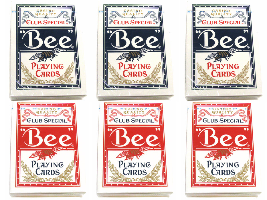 Bee No.92 Standard Index Poker Playing Cards - 3 Red and 3 Blue Decks