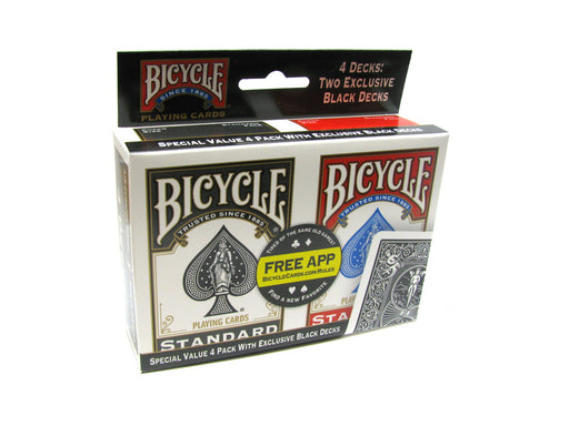 Bicycle Standard Index 4 Pack of Black and Red Playing Cards