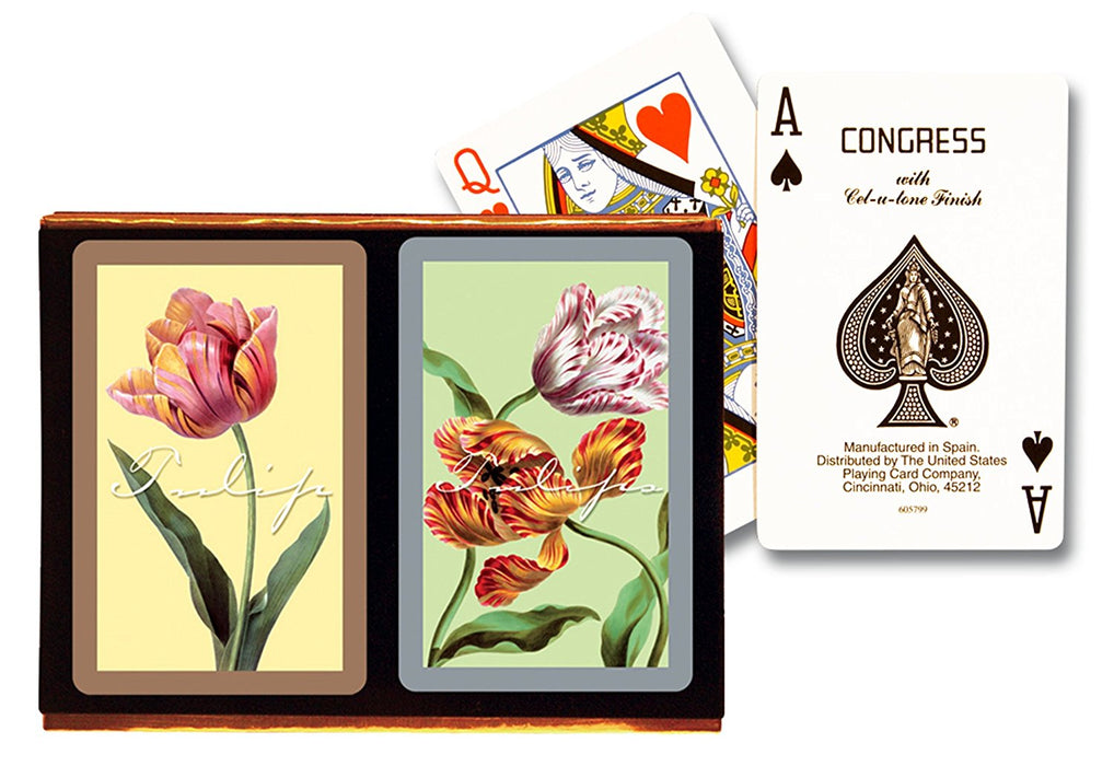 Congress Tulips Standard Index Bridge Playing Cards - 2 Deck Set