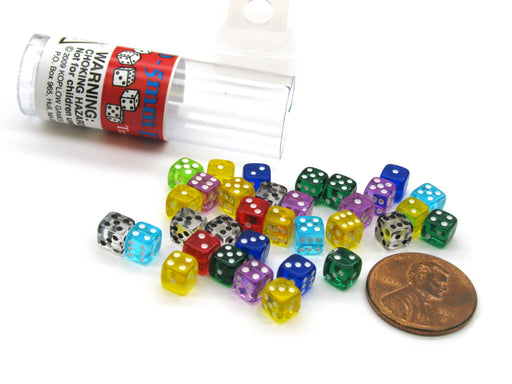 30 Six Sided D6 5mm .197 Inch Transparent Die Tiny Mini MultiColored Clear Dice