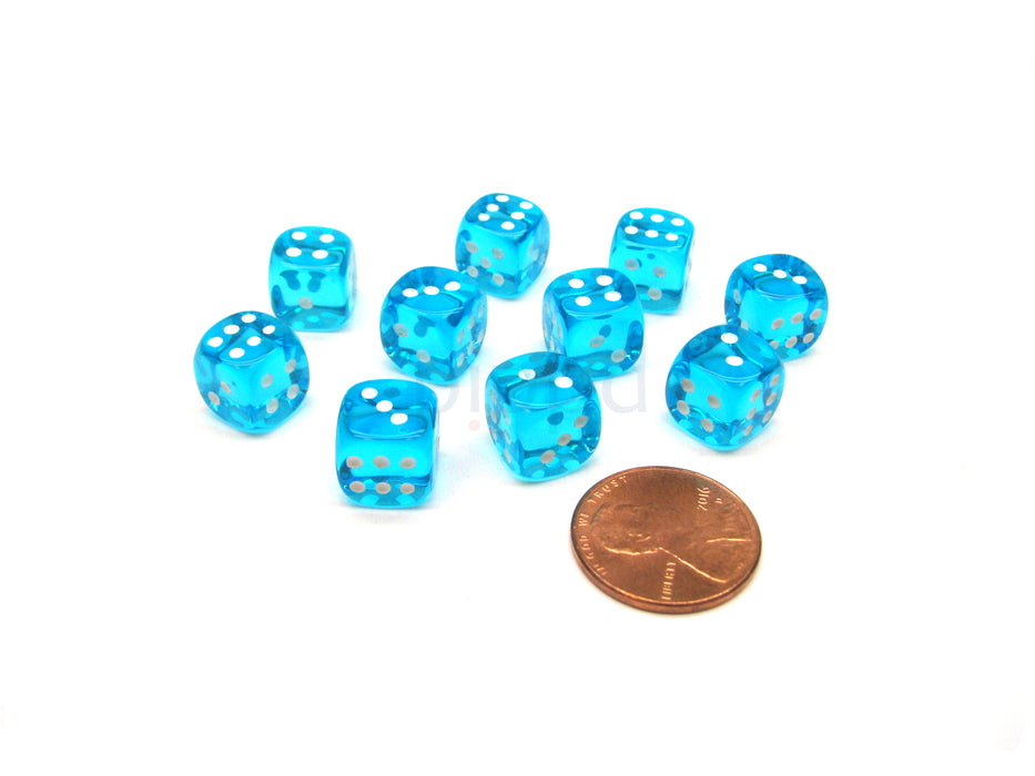 Pack of 10 Deluxe Round Edge Small 10mm Transparent D6 Dice - Turquoise