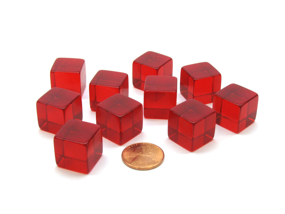 Pack of 10 16mm Square Transparent Blank Dice Cubes - Red