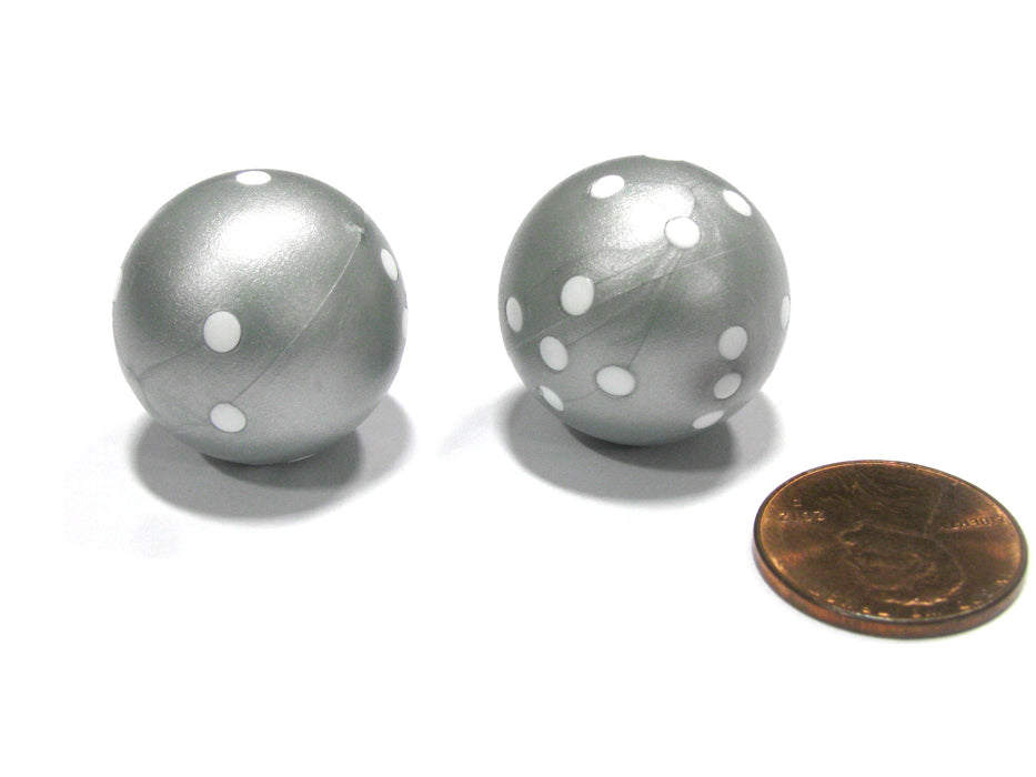 Set of 2 22mm Round Dice, Weighted to Display Number - Gray with White Pips