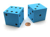 Pack of 2 Jumbo Large 50mm (2 Inches) Foam Dice - Blue with Black Pips