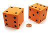 Pack of 2 Jumbo Large 50mm (2 Inches) Foam Dice - Orange with Black Pips