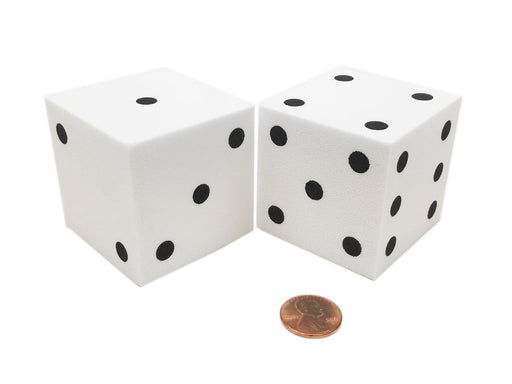 Pack of 2 Jumbo Large 50mm (2 Inches) Foam Dice - White with Black Pips