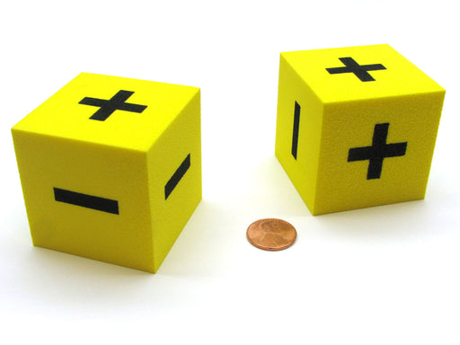 Pack of 2 Jumbo Large 50mm Foam Operator (Plus/Minus) Math Dice - Yellow
