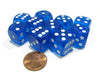 Set of 10 D6 16mm Round Corner Transparent Dice - Blue with White Pips