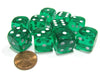 Set of 10 D6 16mm Round Corner Transparent Dice - Green with White Pips