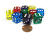 Set of 10 D6 16mm Rounded Transparent Dice - 2 of Blue Green Yellow Purple Red