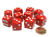 Set of 10 Six Sided Round Corner Opaque 16mm D6 Dice - Red with White Pips