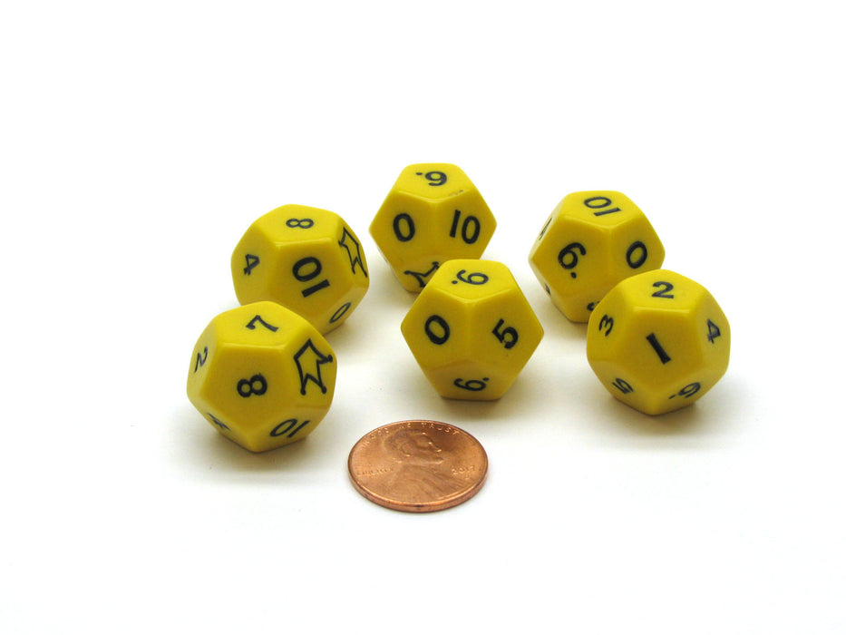 Pack of 6 D12 'Jester' Dice - Yellow with Black Numbers
