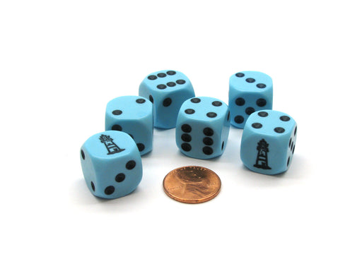 Pack of 6 16mm Lighthouse D6 Dice - Blue
