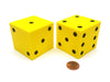 Pack of 2 Jumbo Large 50mm D6 Foam Dice - Yellow with Black Spots