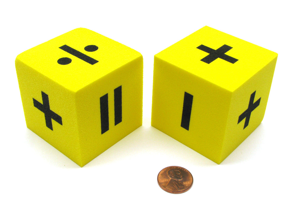 Pack of 2 Yellow 50mm Foam Operator Dice - 1 Each of 2 Function and 6 Function