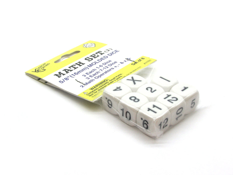 Pack of 8 D6 16mm Math Set (2) with Numbers and Operators