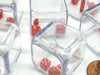 Pack of 6 '3 In a Cube' Dice - Three 5mm Red Tiny Dice Inside 25mm Clear Cube