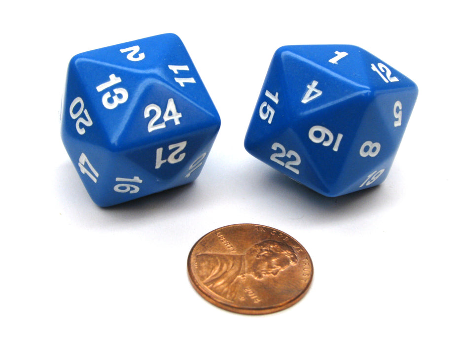 Set of 2 D24 Opaque 24mm 24-Sided Gaming Dice - Blue with White Numbers