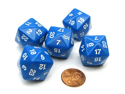 Set of 5 D24 Opaque 24mm 24-Sided Gaming Dice - Blue with White Numbers