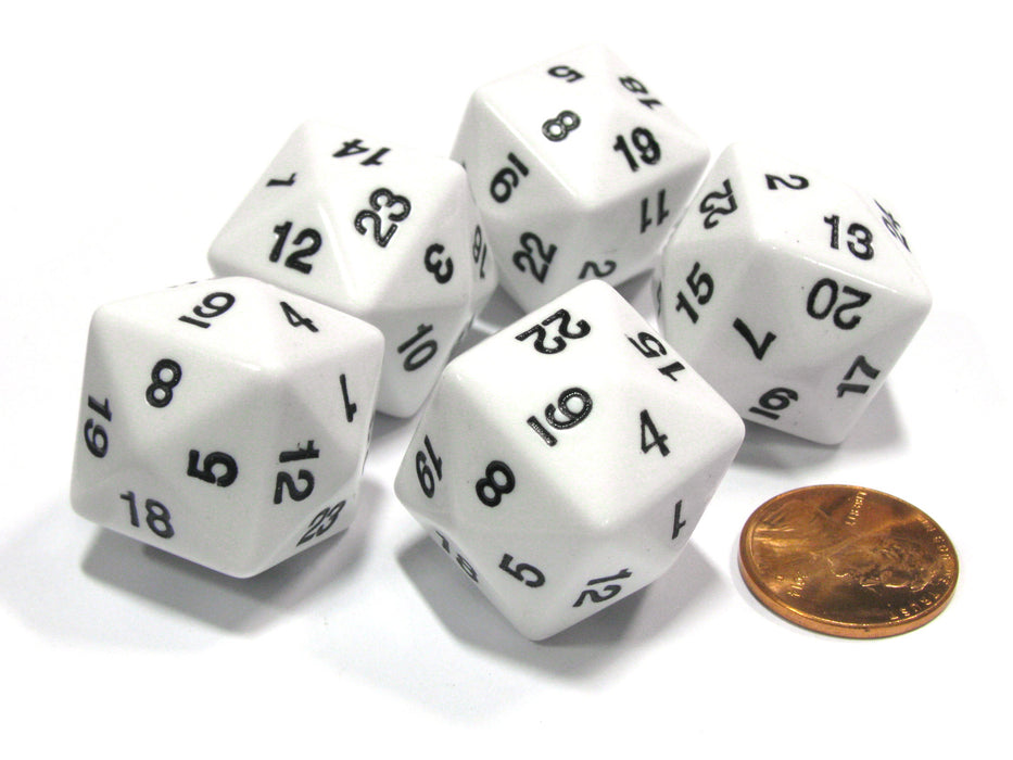 Set of 5 D24 Opaque 24mm 24-Sided Gaming Dice - White with Black Numbers