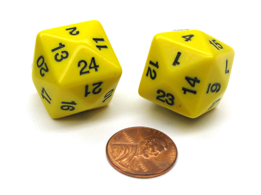 Set of 2 D24 Opaque 24mm 24-Sided Gaming Dice - Yellow with Black Numbers