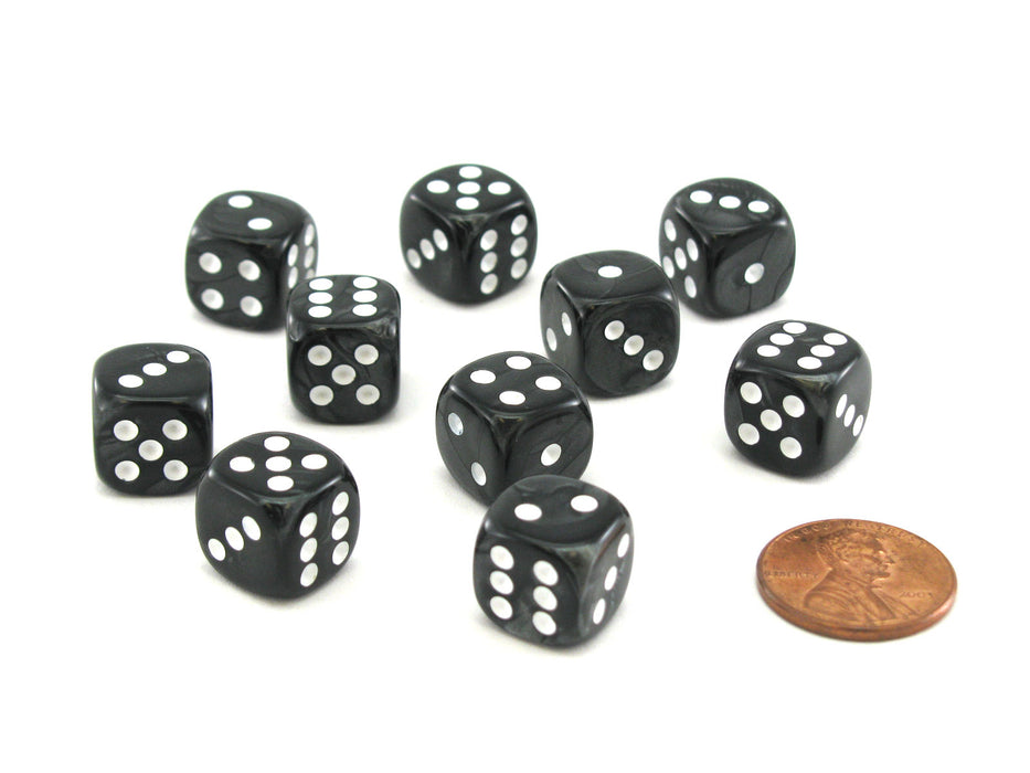 Pack of 10 Deluxe Round Edge Small 12mm Marble D6 Dice - Black