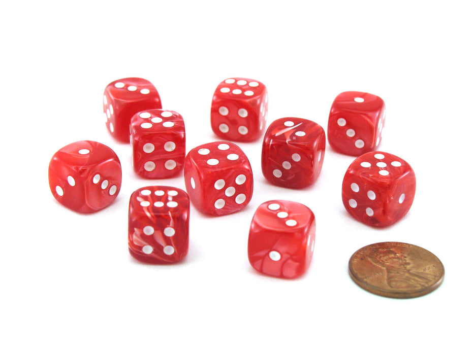 Pack of 10 Deluxe Round Edge Small 12mm Marble D6 Dice - Red