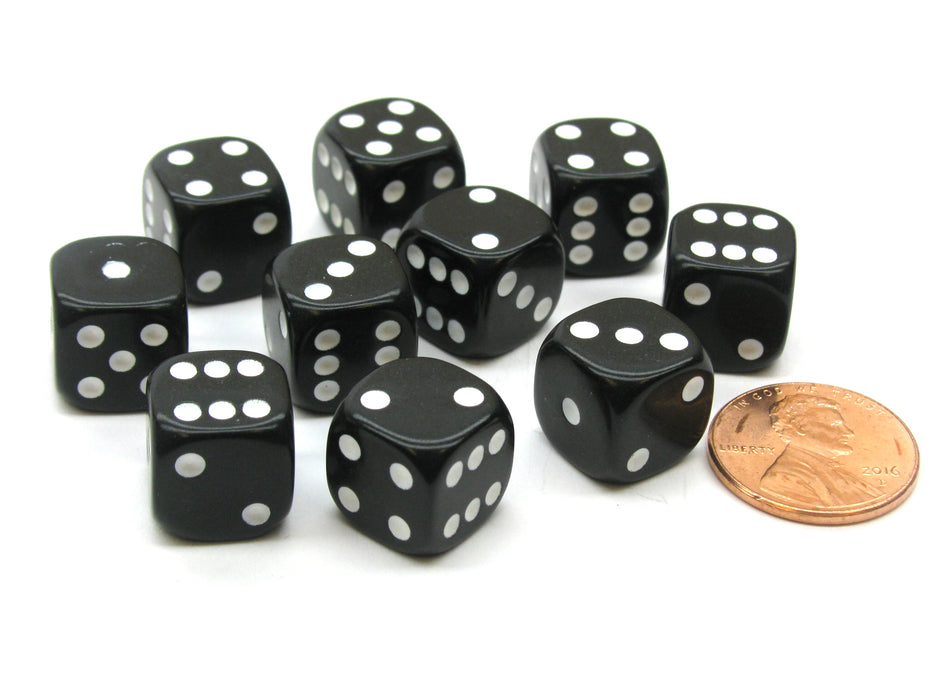 Pack of 10 12mm Round Edge Opaque Small Dice - Black with White Pips